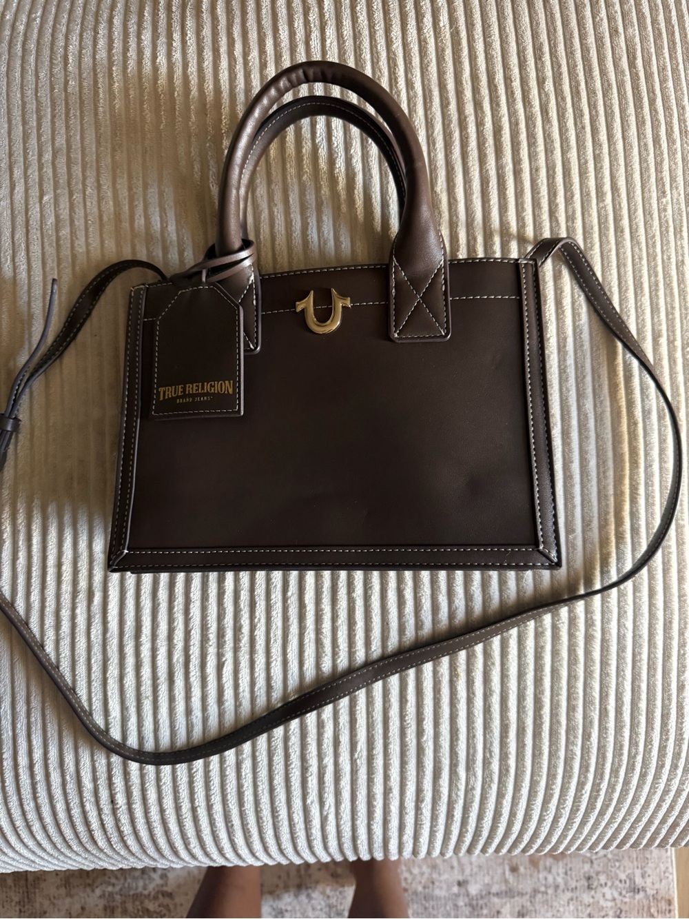 True Religion Brown Leather Top-Handle Crossbody Bag